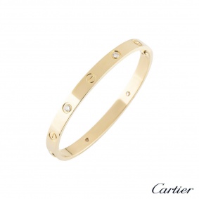 Cartier Yellow Gold Half Diamond Love Bracelet Size 17 B6035917